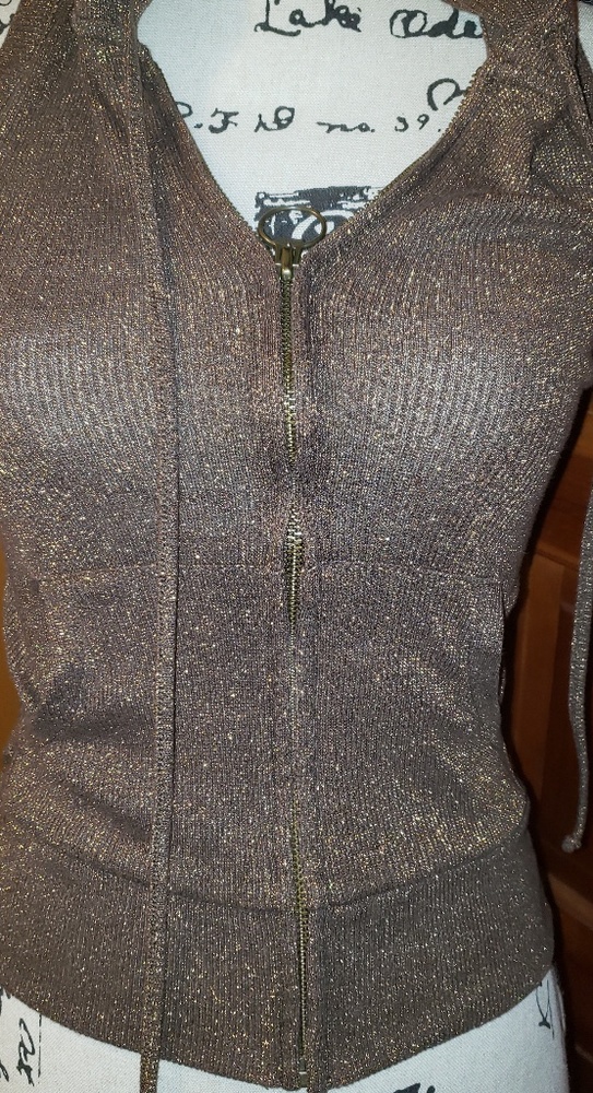 💜3/$10💜Metallic brown peep back hooded jacket - Picture 5 of 5